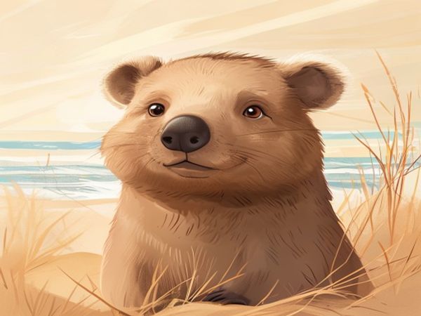 Coastal Wombat near dunes and coastal scrubland at dusk