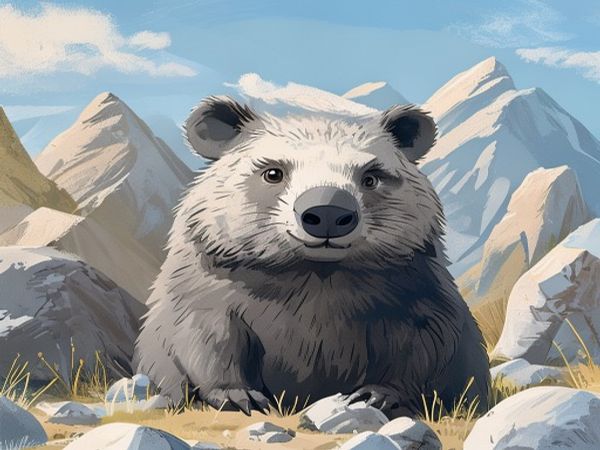 Mountain Wombat among granite boulders in alpine terrain