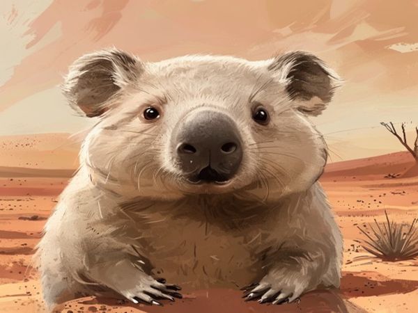 Southern Hairy-Nosed Wombat on red arid scrubland, South Australia